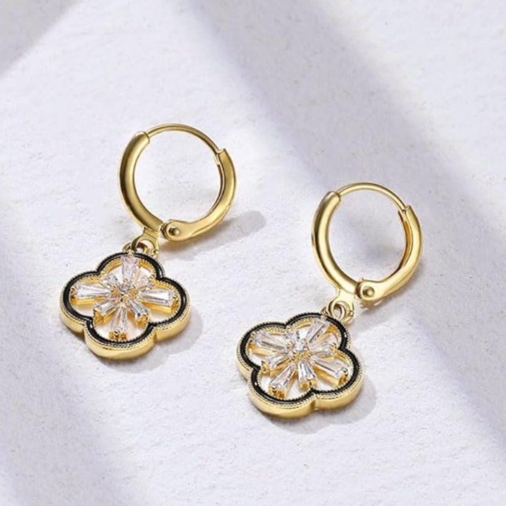 Flowers Leaves Drop Earrings with 925 Sterling Silver - Picture 5 of 6